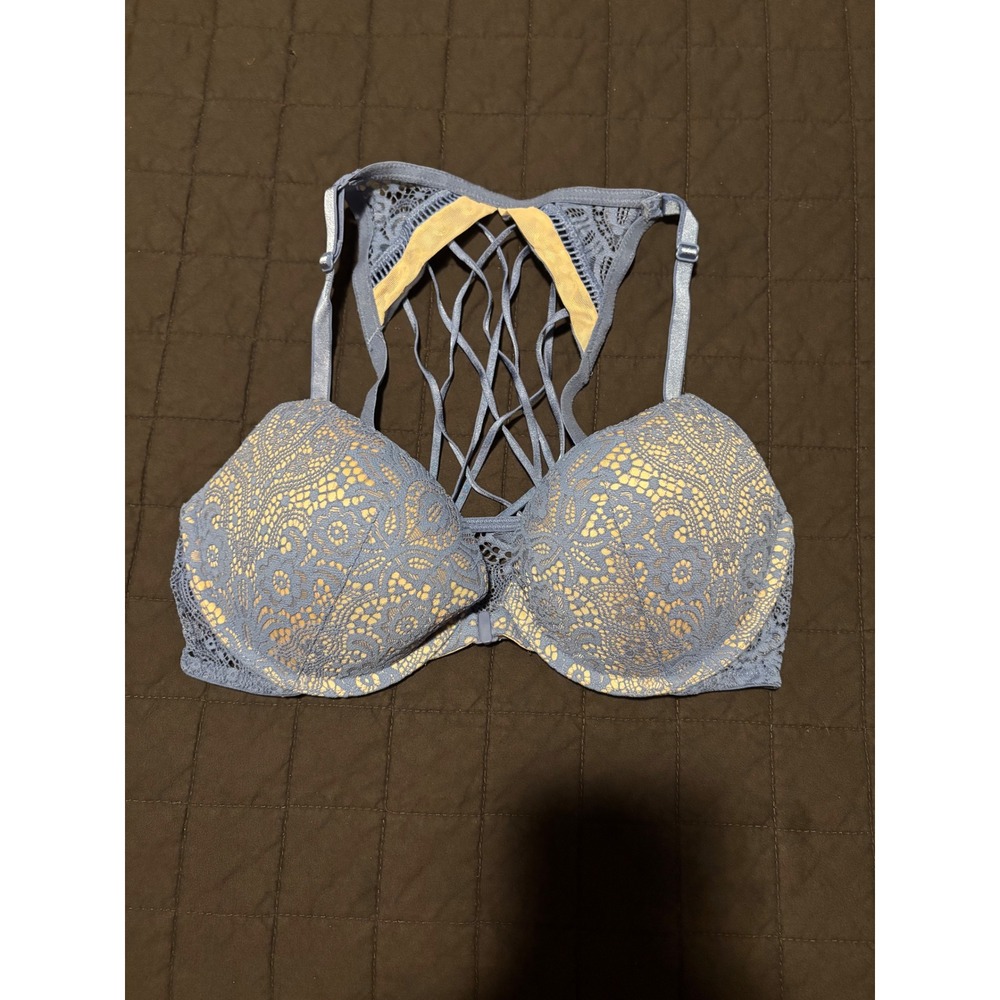Victorias‎ Secret Dream Angels Lace Push Up Bra 34C Blue Sexy Lingerie